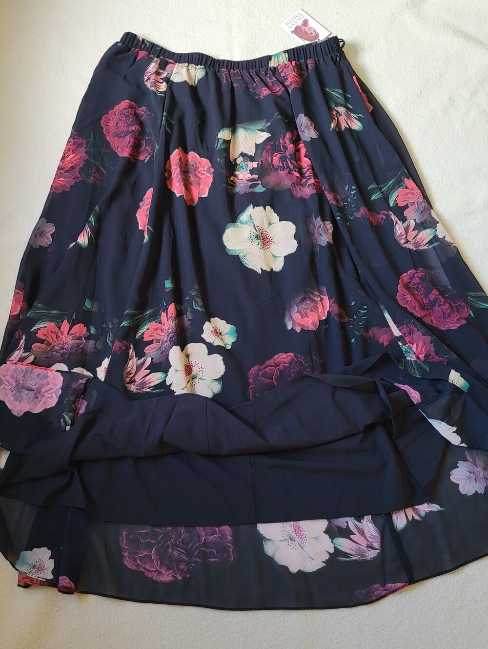 NWT Black Floral Whimsigoth Maxi Skirt Women's Size XL Sheer Layers Lined